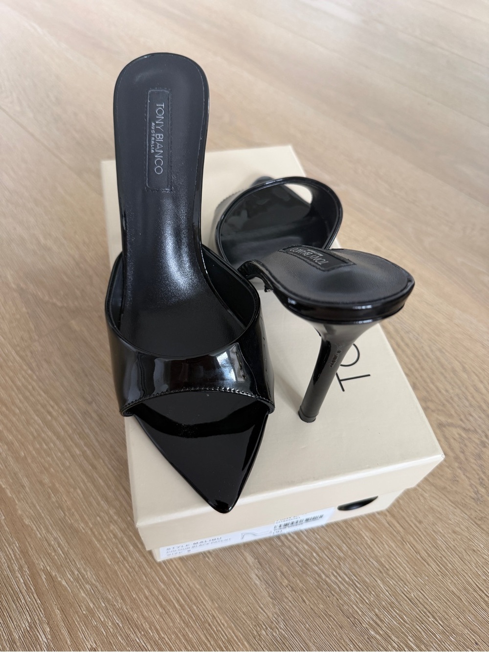 Tony Bianco Black Patent Pointed Slip-On Stiletto Mule
